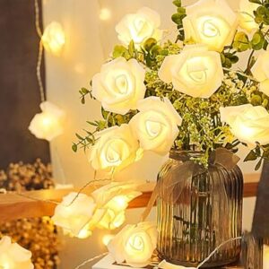 Homesake® Flower String Lights, Rice Lights 14 LED Indoor Outdoor Fairy Lights for Room Decorations, Diwali Decoration for Home, Festive Decor,Home Decoration for Living Room, (White Rose) Plug in 5 M