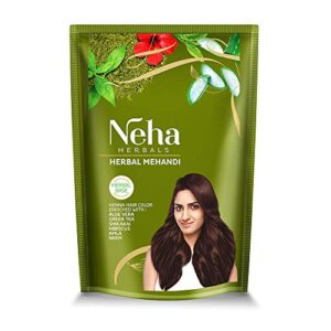 Neha Herbal Mehandi, Natural Henna Herbal Base Hair Color, Enriched with 10 Natural Herbs Like Green Tea, Aloe Vera, Habiscus, Amla, Brahmi, Bhringraj, Neem Pack of 4 – (55gm), Burgundy