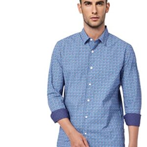 JACK & JONES Men’s Cotton Regular Fit Collared Neck Blue Shirt_Medium