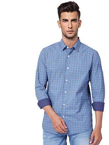 JACK & JONES Men's Cotton Regular Fit Collared Neck Blue Shirt_Medium