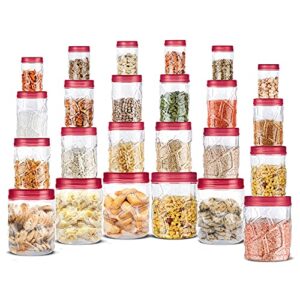MILTON Vitro PET Canister Set of 24 (6x300ml,6x700ml,6x1400ml,6x2000ml) Airtight, Food Grade, Stackable, For Grains, Pulses, Spices, Cereals, Cookies, Dry Fruits, Fridge Storage Container, Red Wine