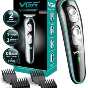 VGR V-055 Professional Hair Trimmer for Men | Cordless & Corded Beard and Hair Clipper | Adjustable T-Blade | 4 Guide Combs | 120-Minute Runtime | USB Charging | 1+1 Year Warranty (Black)