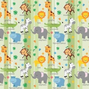 VernoCraft Luxury Jungle Animal Cartoon Safari Pattern with Giraffe Monkey Lion Zebra Elephant Peel and Stick Waterproof Removable Wall Covering 45×500 cm Roll for Kids Room Nursery Play Area