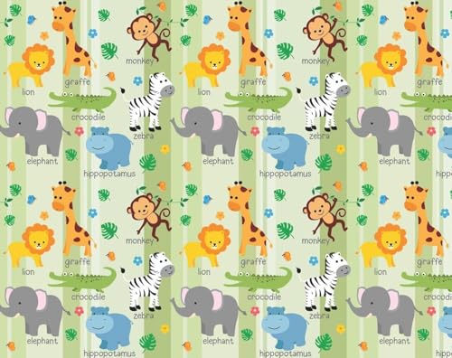 VernoCraft Luxury Jungle Animal Cartoon Safari Pattern with Giraffe Monkey Lion Zebra Elephant Peel and Stick Waterproof Removable Wall Covering 45x500 cm Roll for Kids Room Nursery Play Area