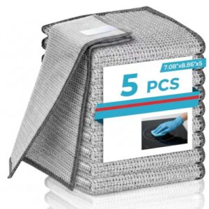 CLICKSY Non-Scratch Dish Wash Cloth [ 5-pcs ] Steel Wire Dishwashing Rags for Wet and Dry Stainless Steel Scrubber Non-Scratch Wire Dishcloth for Washing Dishes Sinks Counter