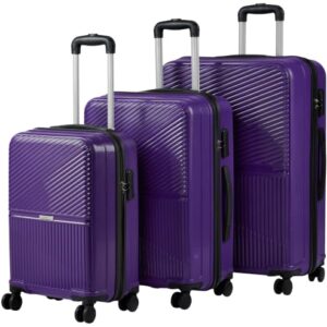 Teakwood Set of 3 8 Wheels Trolley Bag, Hard Cabin with Zipper Closure, Adjustable Push Button & Cross Side Strap, Number Lock System 360 Degree (Set of 3, Purple)