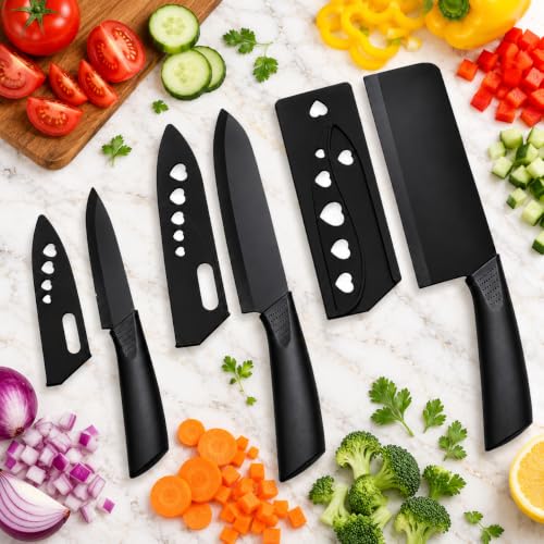Flexcube 3 Pieces Kitchen Knife Set Meat Knife Chef Knife with Non-Slip Handle Sharp Manual Sharpening for Home Kitchen High Carbon Stainless Steel Knife (Black)