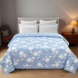 IVAZA UltraSonic Quilted 120 GSM Microfibre Reversible Double Bed Printed Comforter/Quilt/AC Blanket/Dohar Breathable Cozy Super Soft Soft Sky Blue