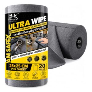 AM Safe-X Microfiber Cleaning Cloth Roll, 20Pcs, 4000 Times Washable – 10X Cheaper Than Paper Kitchen Towel Roll – Ultra Absorbent Lint Free Microfiber Cleaning Cloth for Kitchen – Tearable