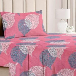 BSB HOME Premium Forever Modern Style Glace Cotton Floral Luxurious Beautiful Soft Comfort Designer Floral Pattern 1 Single Size Bed bedsheet and 1 Pillow Cover- Light Pink & Grey