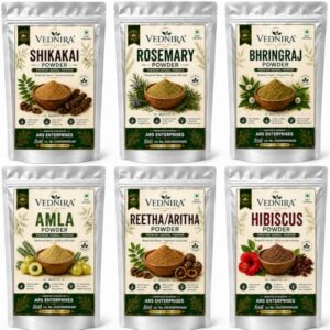VEDNIRA Amla Reetha Shikakai Bhringraj Hibiscus Rosemary Original Powder Combo – 300g (50g x 6 Pack) | A Complete Natural Ayurvedic Powder Combo for Hair Growth, Hairfall Control & Damaged Repair