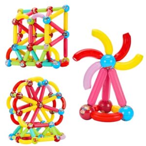 Amazon Brand – Jam & Honey Magplay Roundle|96-Piece Magnetic Sticks and Blocks Building Set – Educational Stem Toy for Toddlers (3+ Years) – Montessori Learning and Construction Blocks Kit,Multicolor