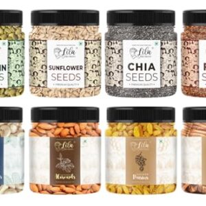 Lila Dry Fruits Superseeds and DryFruits Combo (100 Gms x 8) | Chia Flax Pumpkin Sunflower Seed + Cashew Almond Fig Raisin | Daily Snacks for Healthy Diet | Rich in Protiens Perfect for Gifting