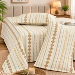 Cortina Cloud Cotton King Size Bedsheet with 2 Pillow Covers | Super Soft, Breathable & Skin-Friendly Bedsheet for Double Bed King Size with Boho Design | 270×250 cm (Off White, King)