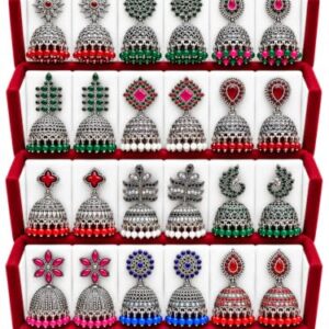 Trivik 24 Pcs Jhumka Earrings Set for Women Girls, 12 Pair Random Designs Gold Colour Jewellery Gift Box (Slver 12 pair)