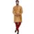 Veera Paridhaan Men’s Ethnic Jacquard Full Sleeve Printed Long Kurta Set(Golden Kurta, Maroon Pajama, Size-46)