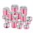 JENSONS 16 PCS Stainless Steel Canister Set (8) & Belly Storage Set (8) in Pink Lacquered Color with White PC lids -8+8=16 Pcs Set