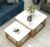Furniture Cafe Square Nesting Coffee Table Set of 2 with White Marble Look Top & Gold Metal Frame | Modern Stackable Center Tables for Living Room, Bedroom, Balcony & Apartment (White & Black & Gold)